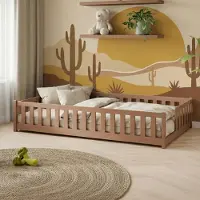 KIDS Collection Kinderbett Bodenbett mit Rausfallschutz Lattenrost und Matratze Montessori Bett Bed Gitterbett Kinder Jugendbett Einzelbett | 90x200 cm | Zimt