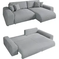 Luma-home Ecksofa Schlaffunktion ausziehbar Bettkasten Polsterecke L-Couch in Cord Hellgrau / 21007