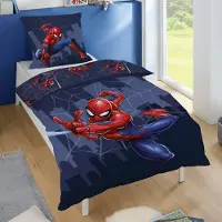 Tex idea Spiderman Bettwäsche Set für Jungen, Blau, Renforcé aus 100% Baumwolle - Decken- und Kissenbezug 135x200 80x80 cm mit Reißverschluss -