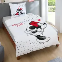 Tex idea Mickey & Minnie Mouse Bettwäsche Set 2-teilig 135x200 80x80 cm - Partner Bettwäsche, weiß aus 100% Baumwolle mit Reißverschluss -