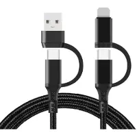 Ventarent Multi Ladekabel 4 in 1 Multicharger in schwarz für Galaxy & iPhone USB-C, Lightning, USB
