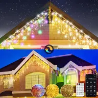 CIRCLIO 5m LED Lichtervorhang Lichterkette，200LEDs Bunt Eisregen Lichtervorhang Außen Innen mit Fernbedienung und App，17 Modi, 4 Helligkeiten für Weihnachten