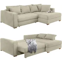 Luma-home Ecksofa-Dauerschläfer Federkern Couch seitenverkehrt Bettkasten Cord Beige Grau / 15154