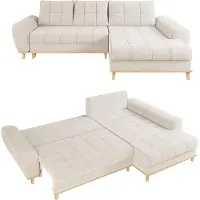 Luma-home Ecksofa Scandi-Stil Schlaffunktion Bettkasten m. Bouclé Chenille Stoff in Beige / 21013