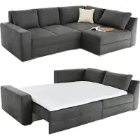 Luma-home Ecksofa-Dauerschläfer Federkern Topper Bettkasten Schlafcouch in Dunkelgrau / 15107