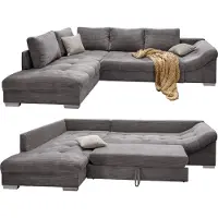 Luma-home Ecksofa modern Schlafsofa Eckcouch Polsterecke L-Form Ottomane links Cord Grau / 17202