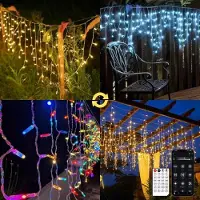 CIRCLIO 15m Weihnachtslichter für den Außenbereich, Eisregen Lichterkette Außen in Warmem und Kaltem Weiß, LED Lichtervorhang Aussen mit APP und Fernbedienung, 17 Modi+4 Helligkeiten+Timer