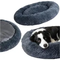 BE-ACTIVE.PL Hundebett rund 70 cm Hundekissen Flauschiges für Hunde Katzen Dunkelgrau