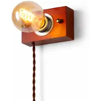 Alpinaluz Rechteckige Wandleuchte aus Holz mit geflochtenem Kabel und Stecker, Retro-Stil, E27 „KAMA“