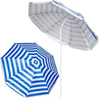 BE-ACTIVE.PL Strandschirm groß faltbar – stabiler Sonnenschirm für Balkon Garten & Camping weiß-blaue streifen