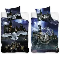 Tex idea Harry Potter Bettwäsche Set (2-teilig) · Kinderbettwäsche 135x200 80x80 cm aus 100% Baumwolle mit Reißverschluss · Wende-Motiv mit Eule und Hogwarts