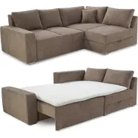 Luma-home Ecksofa-Dauerschläfer Federkern Topper Bettkasten Schlafcouch Cord Braun Taupe / 15234