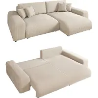 Luma-home Ecksofa Schlaffunktion ausziehbar Bettkasten Polsterecke L-Couch in Cord Beige / 21001