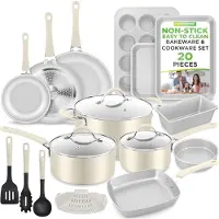 Nutrichef Topf- & Pfannenset Induktion 20-teilig Weiß – Antihaft-Kochgeschirr mit Deckeln & Backformen in Braun -frei