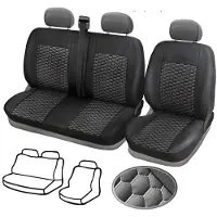 PRO-GROUP 1+2 Sitzbezüge aus für VW Transporter T5 (03-15) Schwarz/Weiß Stiche