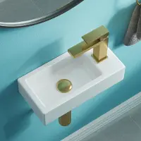 HOROW Kleine Waschbecken Handwaschbecken Waschtisch Rechte Hahnloch 37x18.5 cm Mini Hängewaschbecken