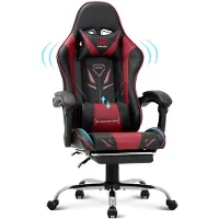 COLAMY Gamingstuhl mit Fußstütze, Lenden- und Kopfstütze, 360° drehbar, hohe Rückenlehne, Rot