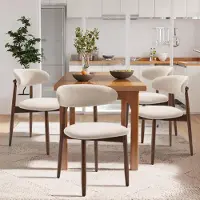 COLAMY 4er Set Polsterstühle mit Holzbeinen, skandinavische Esszimmerstühle für Küche und Wohnzimmer, Beige