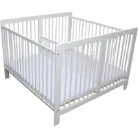 Micoland Zwillingsbett Kinderbett für Zwillinge 2in1 massiv weiss mit 2 Matratzen 120x120cm und Trenngitter