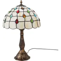 Alpinaluz Tischlampe „Valentina“ – Retro-Tiffany-Stil mit weißem Barock-Buntglas und Fuß aus Legierung, Ø30cm
