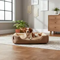 Belviona Hundebett mit kuscheligem Wendekissen, pflegeleicht & rutschfest, gemütlicher Schlafplatz, 75x60 cm, braun/beige