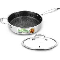 Nutrichef Edelstahlpfanne 3,2 L mit Deckel – Antihaft Wabenstruktur Induktion Kratzfest und Spülmaschinengeeignet, Triply-Aluminiumkern, bis 260 °C