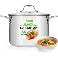 Nutrichef Kochtopf groß, 8L Suppentopf Induktion aus Edelstahl mit Glasdeckel, 1