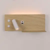 Alpinaluz 7W Wandleuchte + 3W verstellbarer Strahler, mit USB- und Typ-C-Anschluss, Schalter, 2700K Licht, Strahler links, Metall in Holzoptik