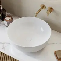 HOROW Aufsatzwaschbecken Rund Waschbecken 41.5 cm Glänzend Waschtisch weiß Handwaschbecken für Badezimmer Gäste-WC - ultradünner Rand