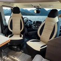 Auto Interieur Meester Autositzbezüge für Sitzbezüge für Fiat Ducato Wohnmobil | Mit Armlehnen-Bezügen | CBS | Schwarz/Beige