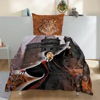 Tex idea Harry Potter Winter Bettwäsche Set in Fleece Qualität - Decken- und Kissenbezug 135x200 80x80 cm mit Reißverschluss - hell-braun,