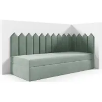 LIKMA Kinderbett 90x180 cm Mintgrün Bett mit Bettkasten Jugendbett Polsterbett Kopfteil Velvet Stoff