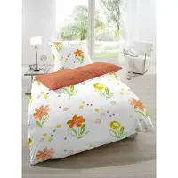 Etérea Himmlische Qualität Magita Renforcé Bettwäsche Blumen Orange Weiß 100% Baumwolle Reißverschluss Bettbezug Kissenbezug Bettgarnitur Bettwäsche-Set 155x220 cm Weiß