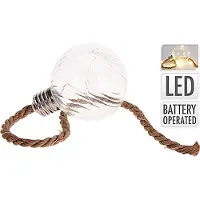 H&L Transparente Glaskugel 60 cm mit warmweißer LED-Beleuchtung und Schiffstau-Aufhängung