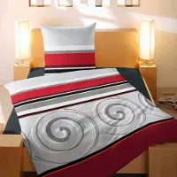 Etérea Himmlische Qualität Magita Satin Bettwäsche Rot Grau Streifen Kreise 100% Baumwolle Reißverschluss Bettbezug Kissenbezug Bettgarnitur Bettwäsche-Set 200x200 cm