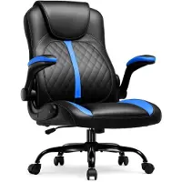 StarTech.com Gaming Stuhl - Bürostuhl - Ergonomisches Design - Wippfunktion - Höhenverstellbar - 360° Drehbar mit Rollen - Klappbare Armlehnen - Kunstleder - Schwarz-Blau