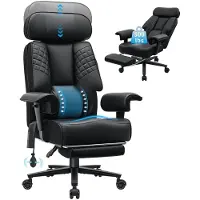 StarTech.com Ergonomischer Bürostuhl - Chefsessel - 227 kg Tragkraft - Fußstütze - Lendenwirbelstütze - Verstellbare Kopfstütze - Höhenverstellbar - Drehbar 360°, Rollen - Schwarzes Leder