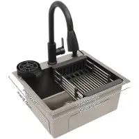 OEM Küchenspüle, Ausziehbarer Wasserhahn, Seifenspender, schwarz