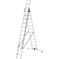 Hailo S100 ProfiLOT 3-teilige Alu-Kombileiter mit Lot-System - gleicht Unebenheiten aus - 3 x 12 profilierte Sprossen belastbar bis 150 kg - Aluleiter Germany - Leiter rostfrei - Silber
