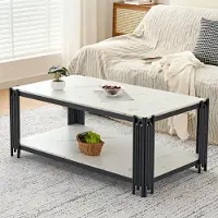 Novavision Rechteckiger Couchtisch mit Metallbeinen, Tischplatte in Marmorierung, moderne Wohnzimmermöbel, weiß-schwarz – H46/B1140/T64 cm