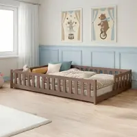 KIDS Collection Kinderbett Bodenbett mit Rausfallschutz Lattenrost und Matratze Montessori Bett Bed Gitterbett Kinder Jugendbett Einzelbett | 120x200 cm | Milchschokolade