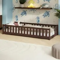 KIDS Collection Kinderbett Bodenbett mit Rausfallschutz Lattenrost und Matratze Montessori Bett Bed Gitterbett Kinder Jugendbett Einzelbett | 80x180 cm | Zartbitterschokolade
