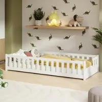 KIDS Collection Kinderbett Bodenbett mit Rausfallschutz & Lattenrost Montessori Bett Bed Gitterbett Kinder Jugendbett Einzelbett | 80x180 cm | Weiß