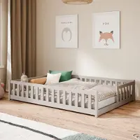 KIDS Collection Kinderbett Bodenbett mit Rausfallschutz Lattenrost und Matratze Montessori Bett Bed Gitterbett Kinder Jugendbett Einzelbett | 140x200 cm | Natur