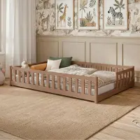 KIDS Collection Kinderbett Bodenbett mit Rausfallschutz & Lattenrost Montessori Bett Bed Gitterbett Kinder Jugendbett Einzelbett | 120x200 cm | Zimt