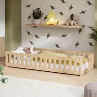 KIDS Collection Kinderbett Bodenbett mit Rausfallschutz Lattenrost und Matratze Montessori Bett Bed Gitterbett Kinder Jugendbett Einzelbett | 80x160 cm | Natur