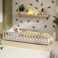 KIDS Collection Kinderbett Bodenbett mit Rausfallschutz & Lattenrost Montessori Bett Bed Gitterbett Kinder Jugendbett Einzelbett | 80x180 cm | Kaschmir