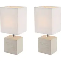 Globo Lighting 2x Globo Tischleuchte Keramik beige Stoff weiß, Tischlampe klassisch Wohnraum