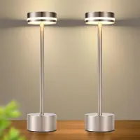 ZMH Tischleuchte Akku 2ER LED Tischlampe Kabellos - Nachttischlampe Dimmbare 3000K-6500K mit USB-C Touch Lampe Silber Tischlampen für Schlafzimmer Esszimmer Büro