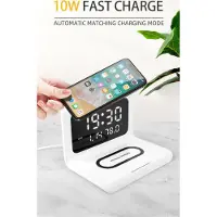 Secutek 2in1 kabelloses Ladegerät + Uhr mit Wecker - weiß